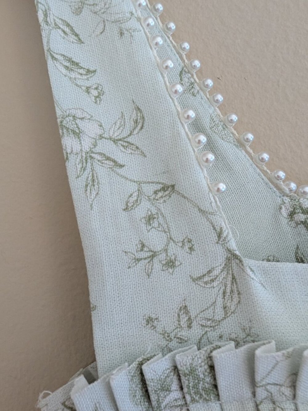 Caroline Constas Sage Green Pearl Neck Trim Floral Linen Maxi Dress Size S NWT - Picture 10 of 13